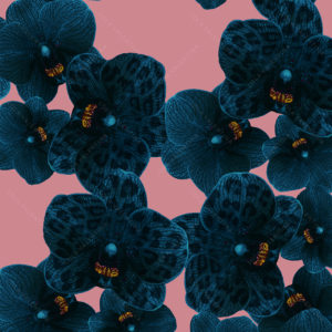 Blue Rose Pink Orchid Pattern 30x30 From Amazonica Collection- Lola Valentina High End Table Linen Rental
