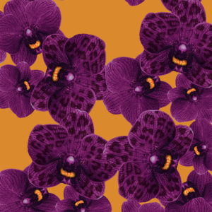 Violet Orange Orchid Pattern 30x30 From Amazonica Collection- Lola Valentina High End Table Linen Rental