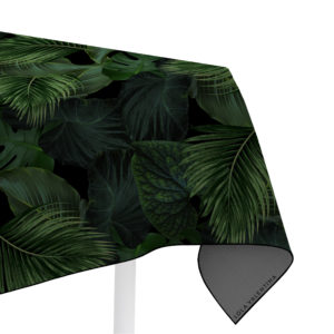 Hunter Green Botanical Tablecloth from Amazonica Collection- Lola Valentina High End Table Linen Rental