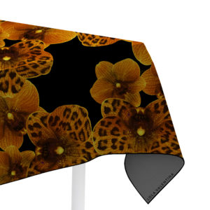 Orange Black Orchid Tablecloth from Amazonica Collection- Lola Valentina High End Table Linen Rental