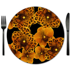 Orange Black Orchid Placemat Charger from Amazonica Collection- Lola Valentina High End Table Linen Rental