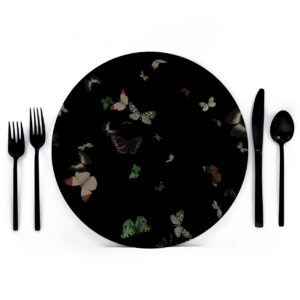 Black Butterflies Placemat Charger from Butterfly Collection- Lola Valentina High End Table Linen Rental