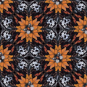 Orange Kaleidoscope Pattern 30x30 From Butterfly Collection- Lola Valentina High End Table Linen Rental
