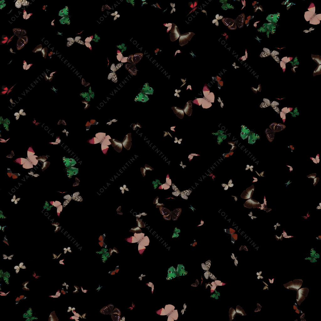 Black Butterflies Pattern 30x30 From Butterfly Collection- Lola Valentina High End Table Linen Rental