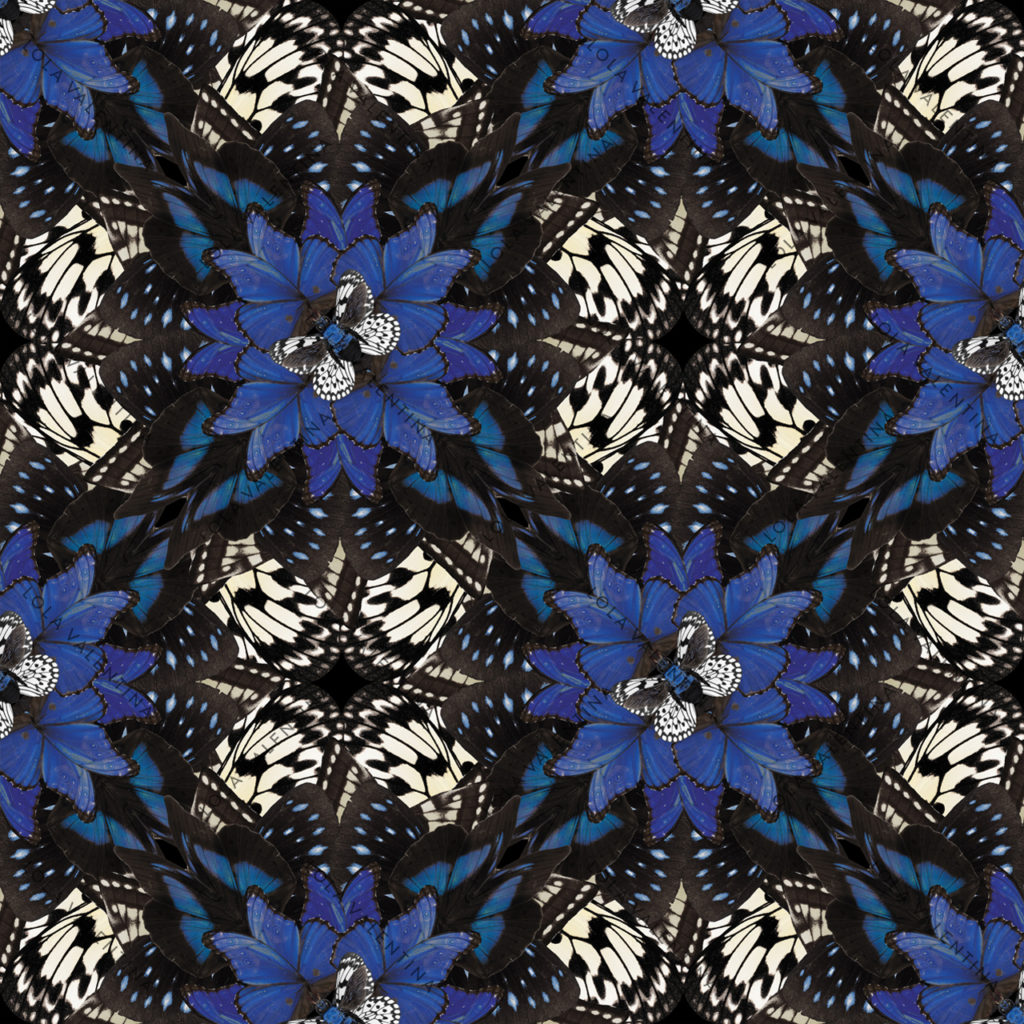 Blue Kaleidoscope Pattern 30x30 From Butterfly Collection- Lola Valentina High End Table Linen Rental