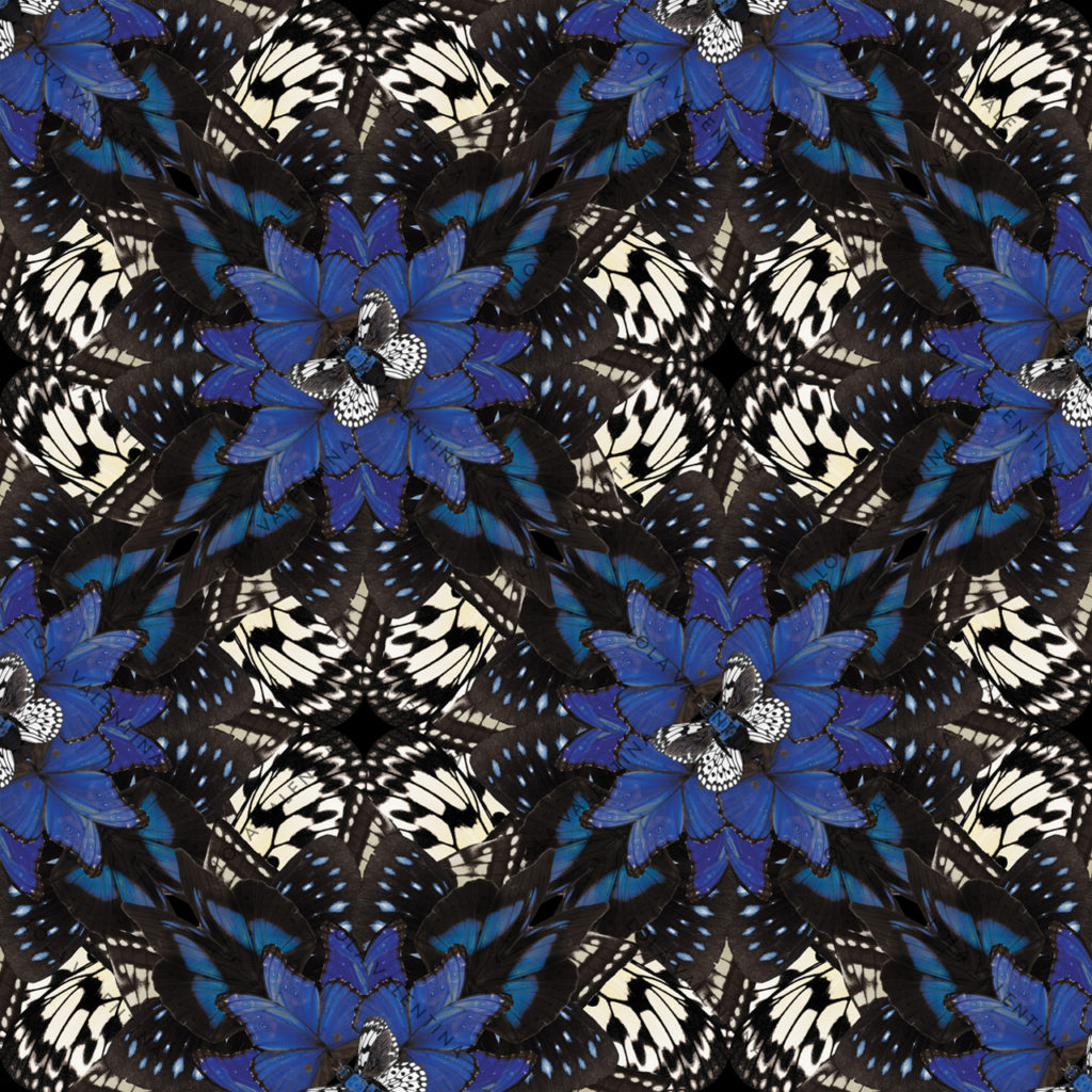 Blue Kaleidoscope Pattern 30x30 From Butterfly Collection- Lola Valentina High End Table Linen Rental