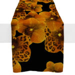 Orange Black Orchid Table Runner from Amazonica Collection- Lola Valentina High End Table Linen Rental