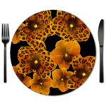 Orange Black Orchid Placemat Charger from Amazonica Collection- Lola Valentina High End Table Linen Rental