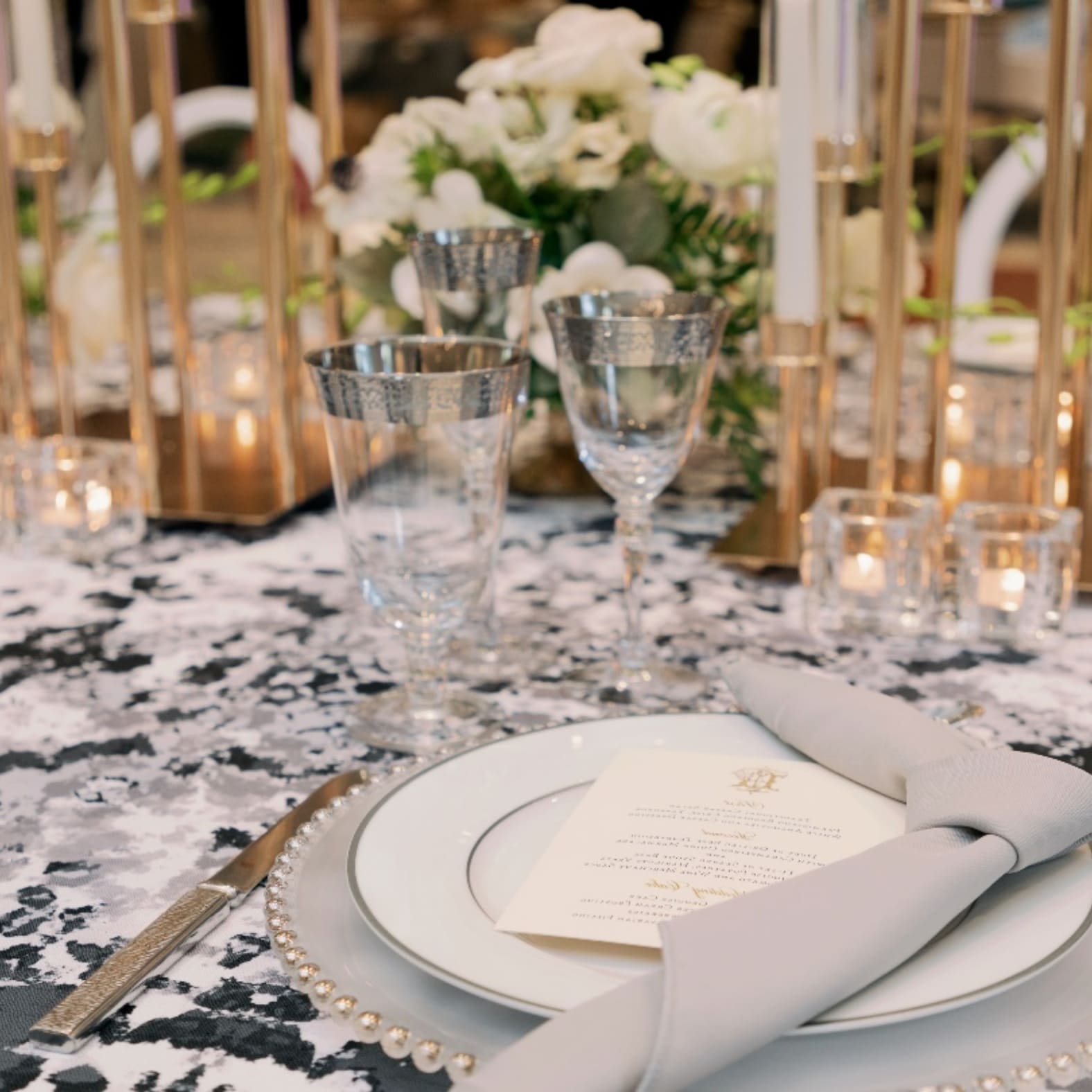 tabletop décor for a classic wedding theme