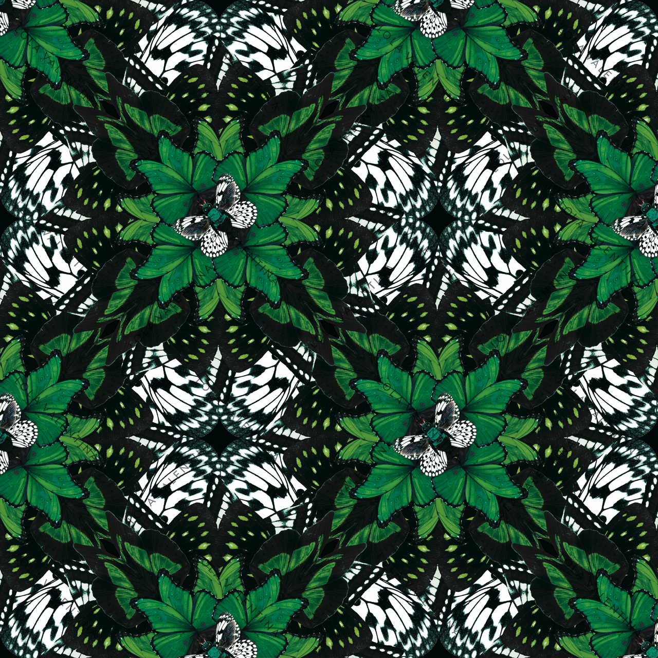 Green Kaleidoscope Pattern 30x30 From Butterfly Collection- Lola Valentina High End Table Linen Rental