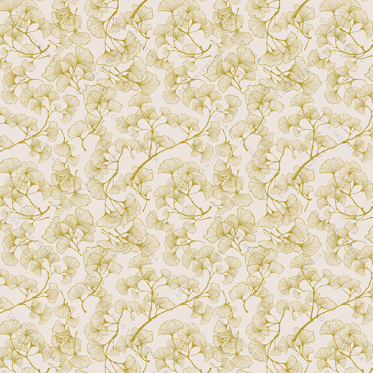 Gold-and-White-Ginkgo-Floral-Pattern