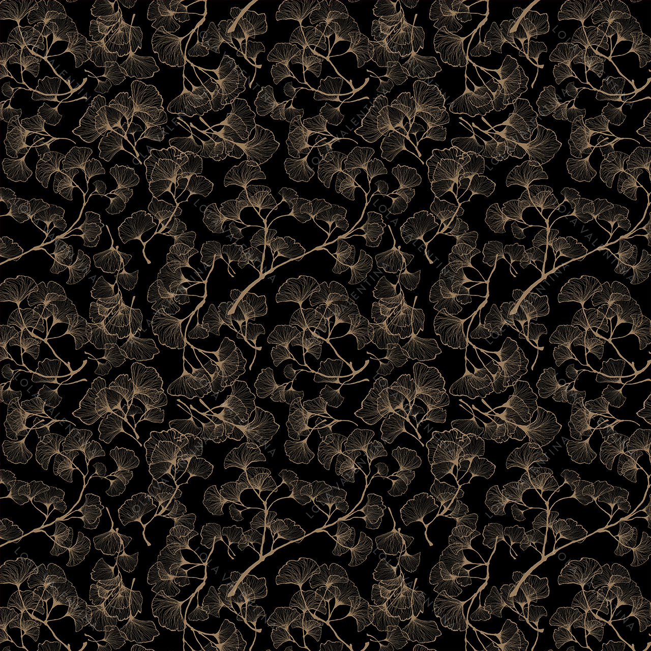 Black-and-Gold-Ginkgo-Floral-Pattern