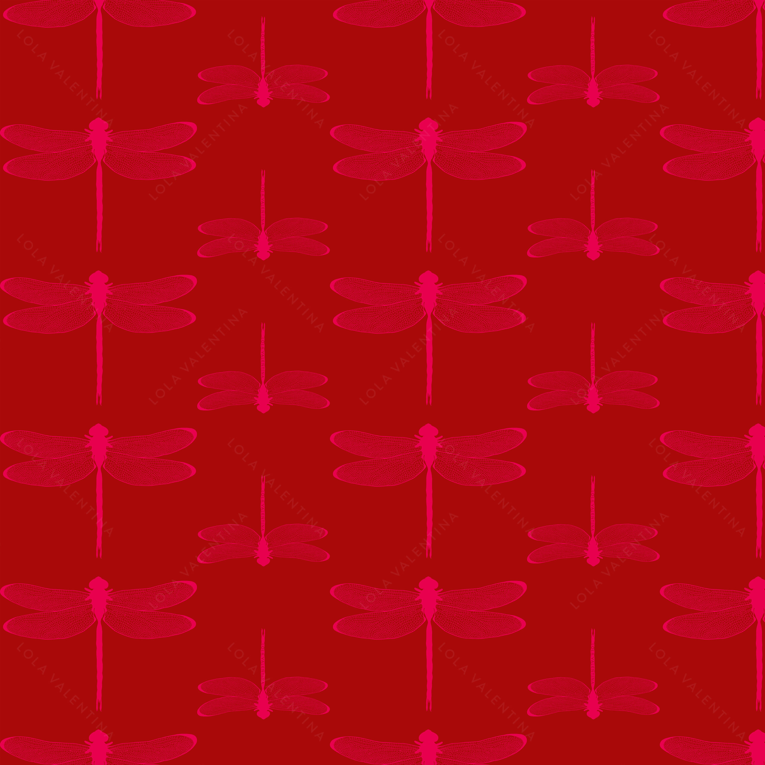 Hot Pink Cherry Dragonfly Pattern 30x30 From Amazonica Collection- Lola Valentina High End Table Linen Rental