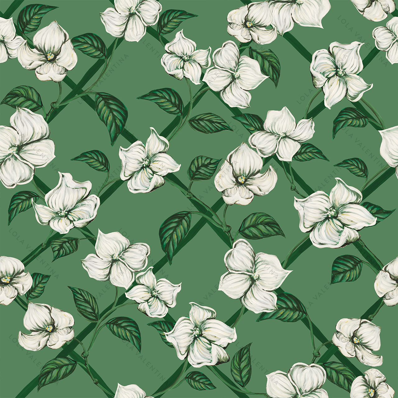 Green-Trellis-Flowers-Pattern