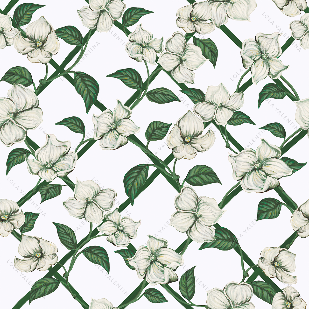 Green-Trellis-Flowers-Pattern