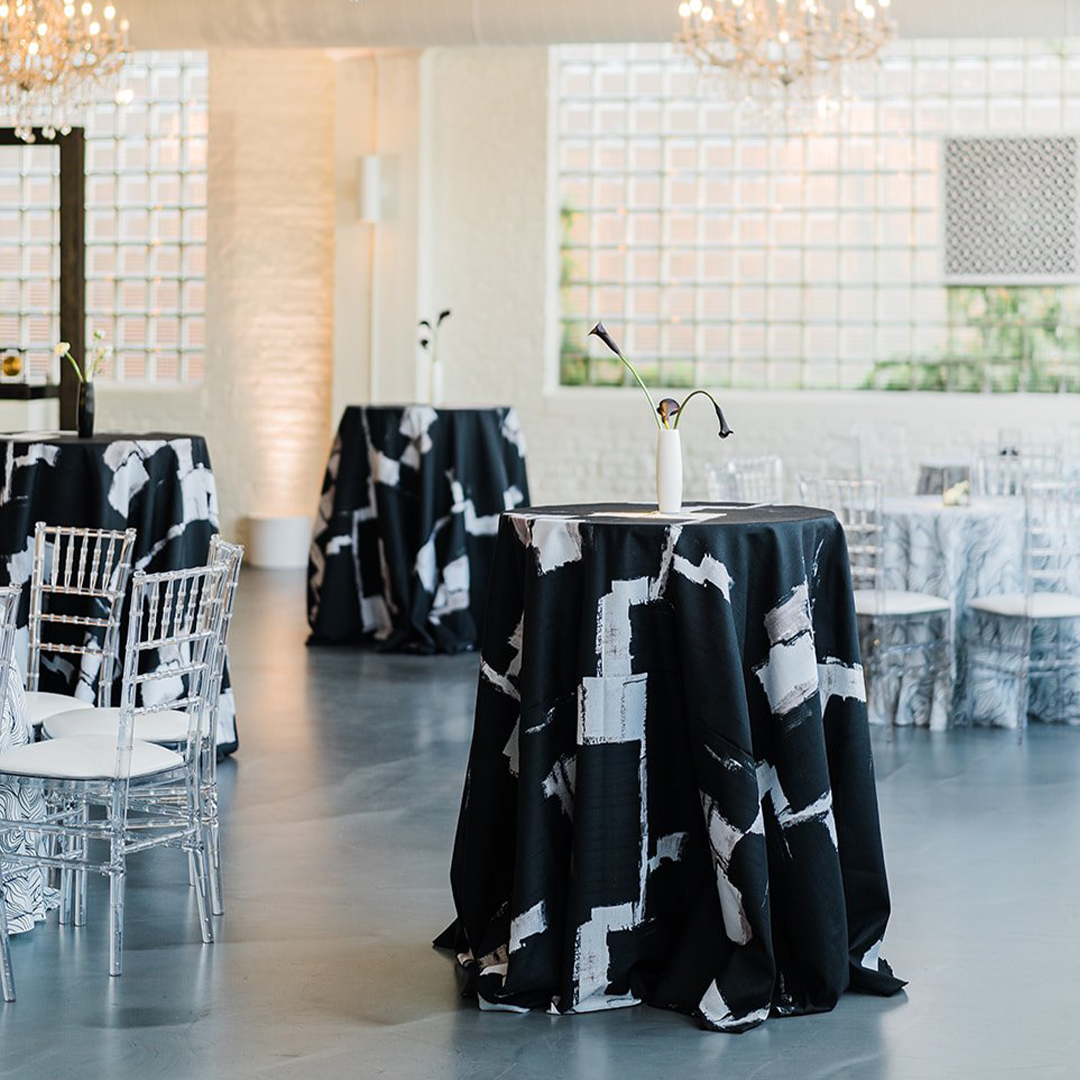 black and white brushstrokes table linen