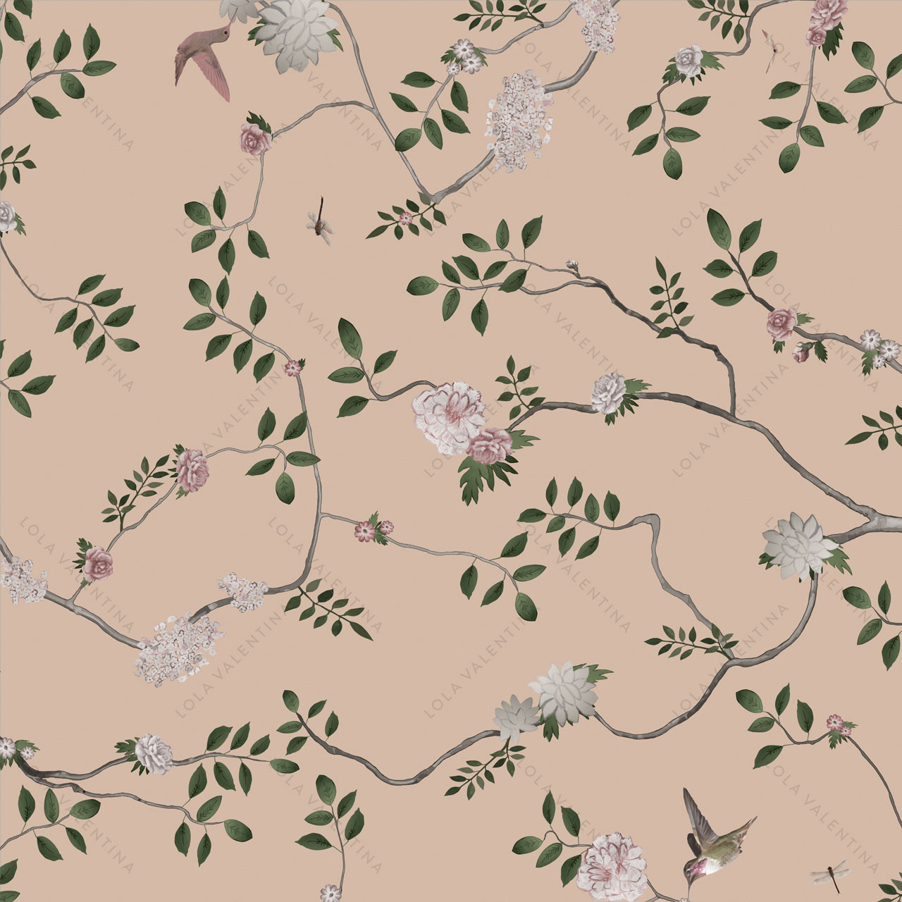 Nude-Pink-Flor-Floral-Branches-Birds-Flowers-Garden-Pattern