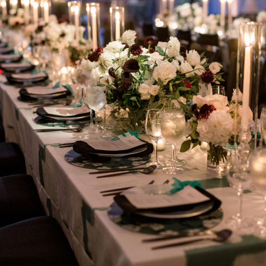 Green Abstract Linen and Floral Placemat Charger