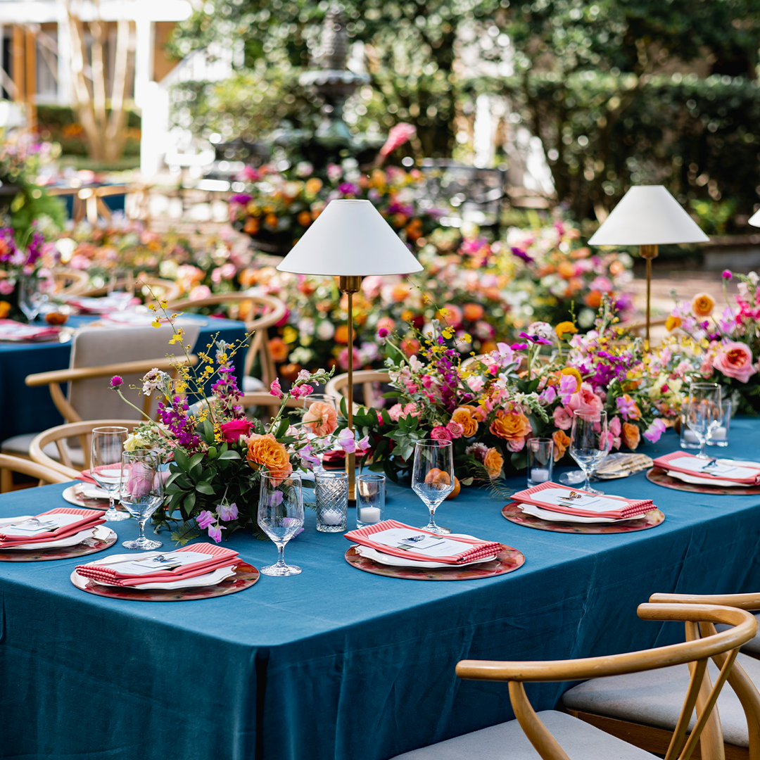 bold color spring outdoor wedding event tabletop decor