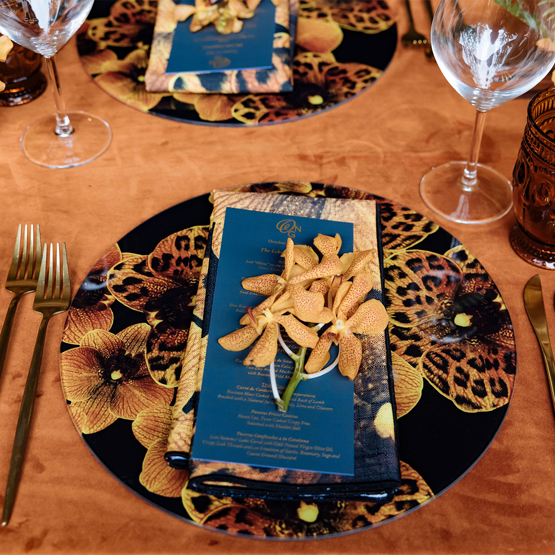 orange-black-orchid-placemat charger-napkin