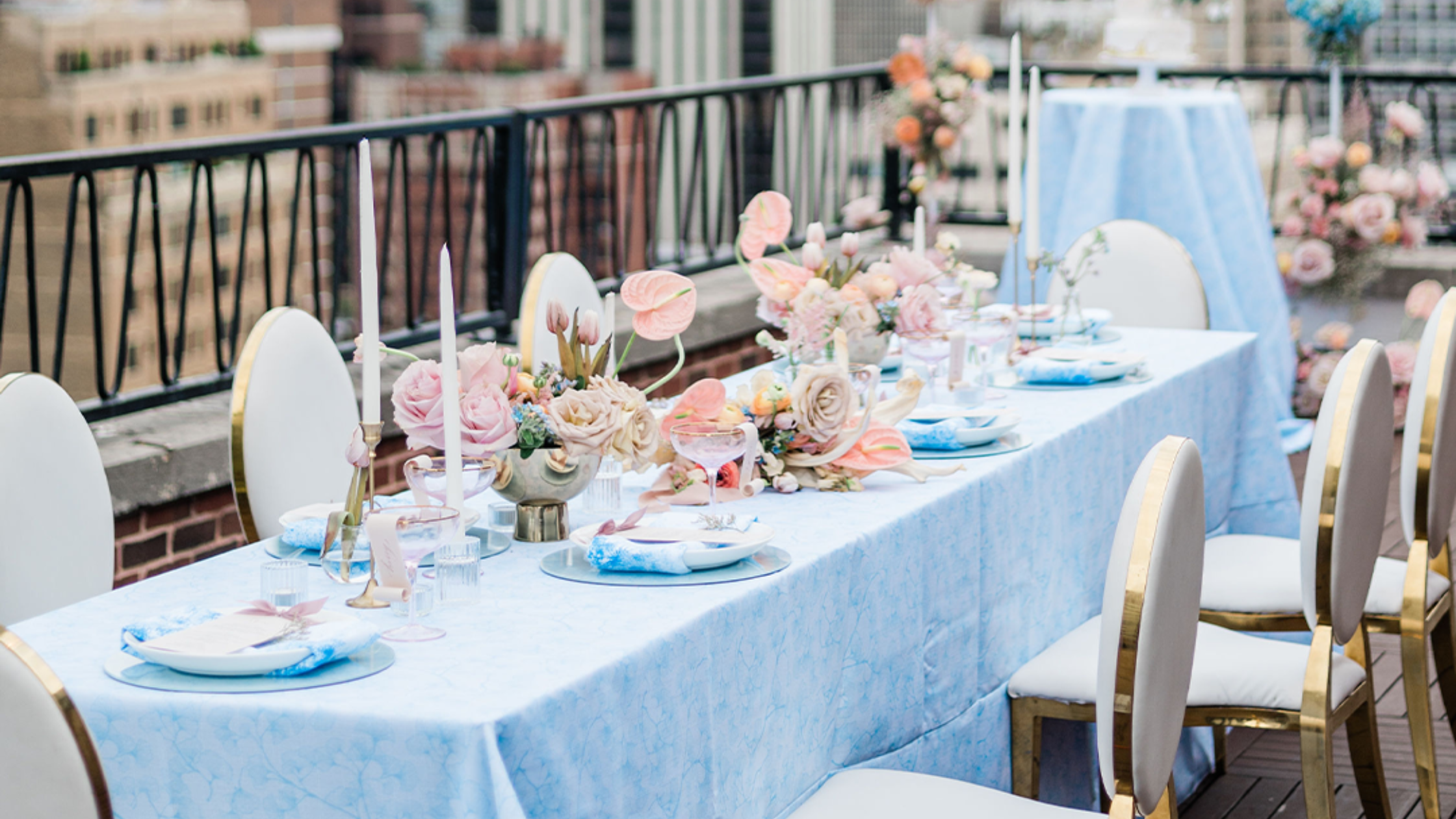 sky blue ginkgo table linen