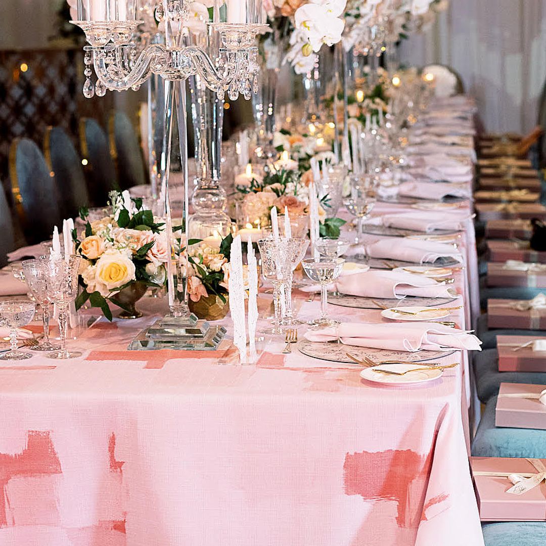 light pink brushstrokes table linen