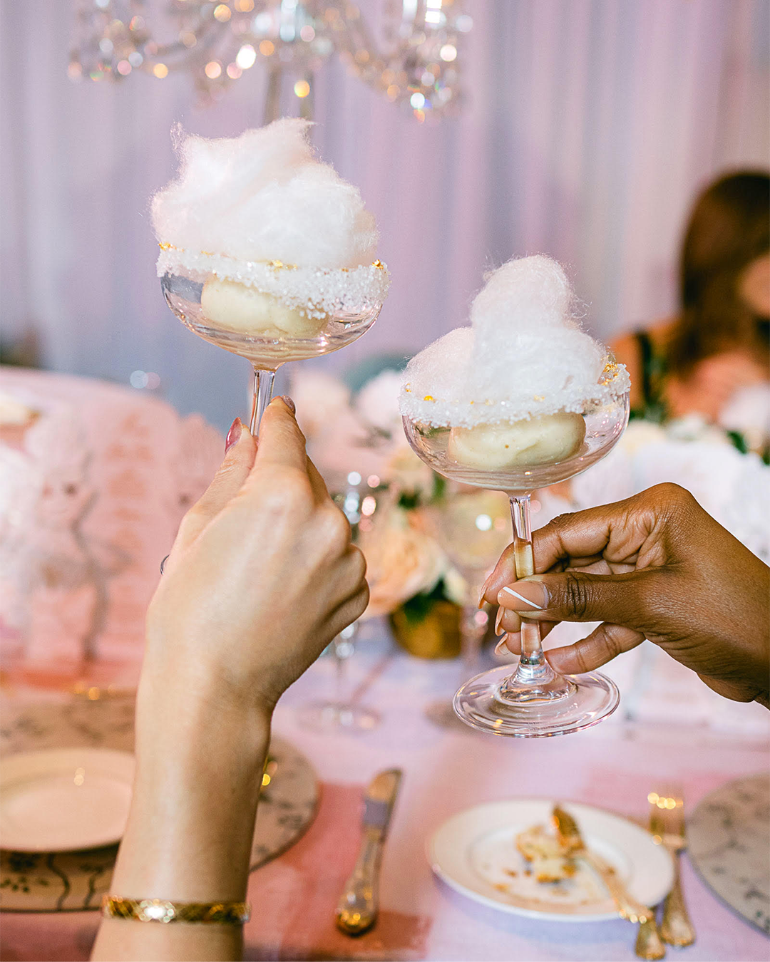 light pink brushstroke table linen