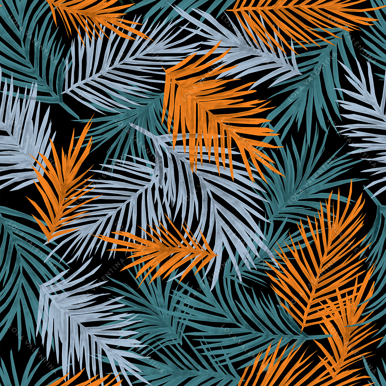 Teal-Orange-Tropicana-Pattern-30x30-From-Deco-Collection-Lola-Valentina-High-End-Linen-Rental