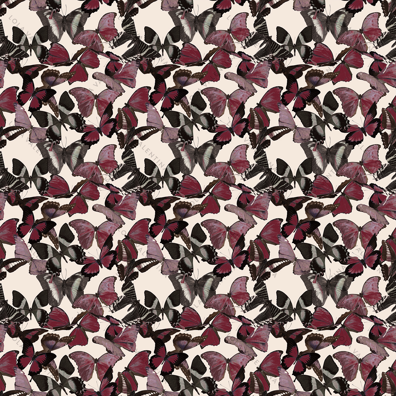 Maroon Cream Morphini Pattern 30x30 From Butterfly Collection- Lola Valentina High End Table Linen Rental