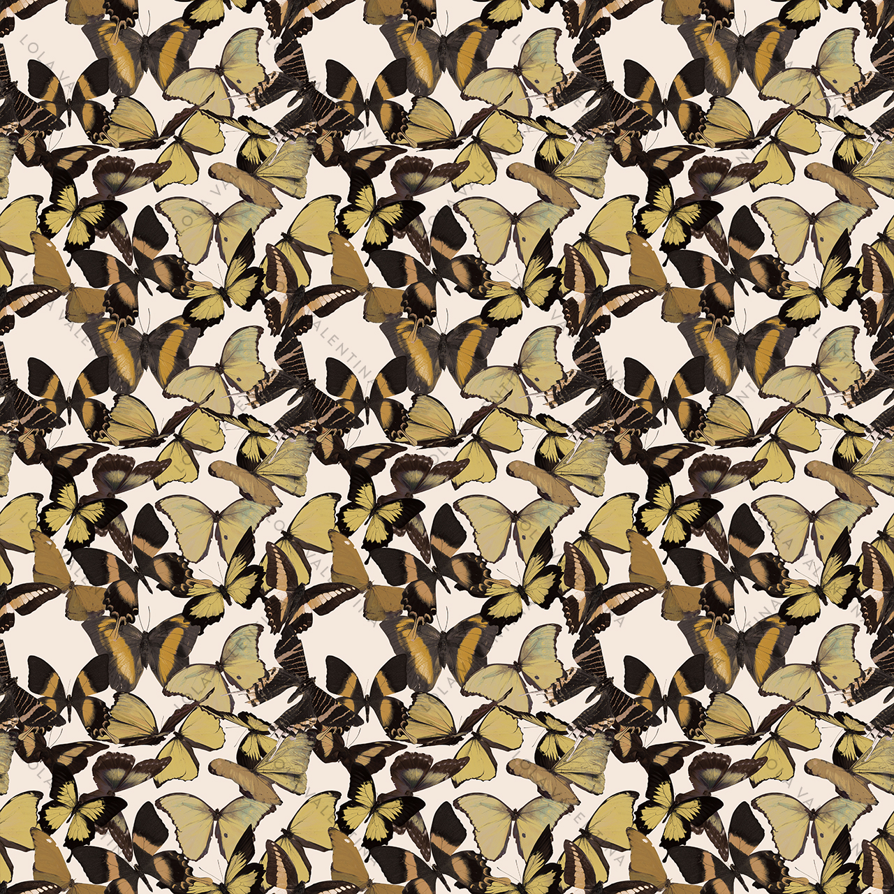 Mustard Cream Morphini Pattern 30x30 From Butterfly Collection- Lola Valentina High End Table Linen Rental